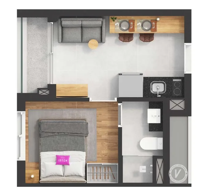 PLANTA HUMANIZADA 1 DORM 24,8M²