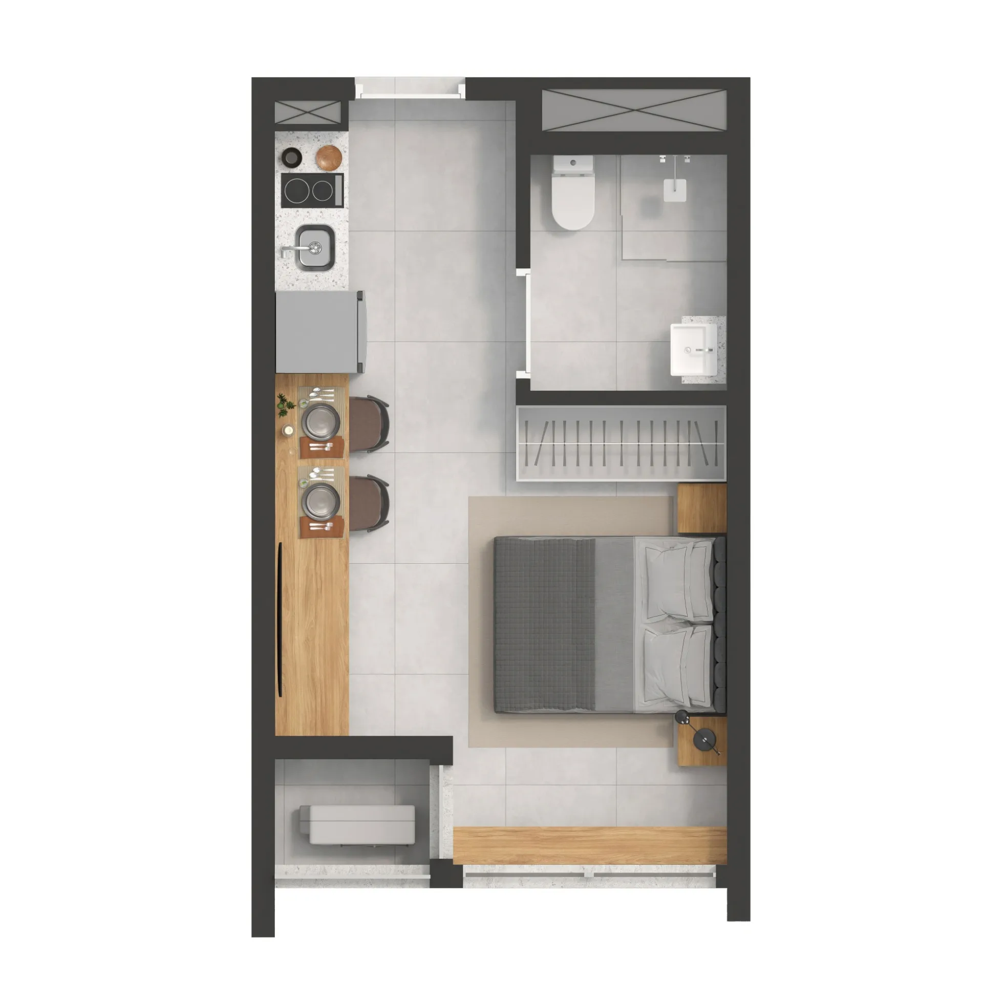Planta ilustrartiva do Studio Inteligente de 25,99 m²