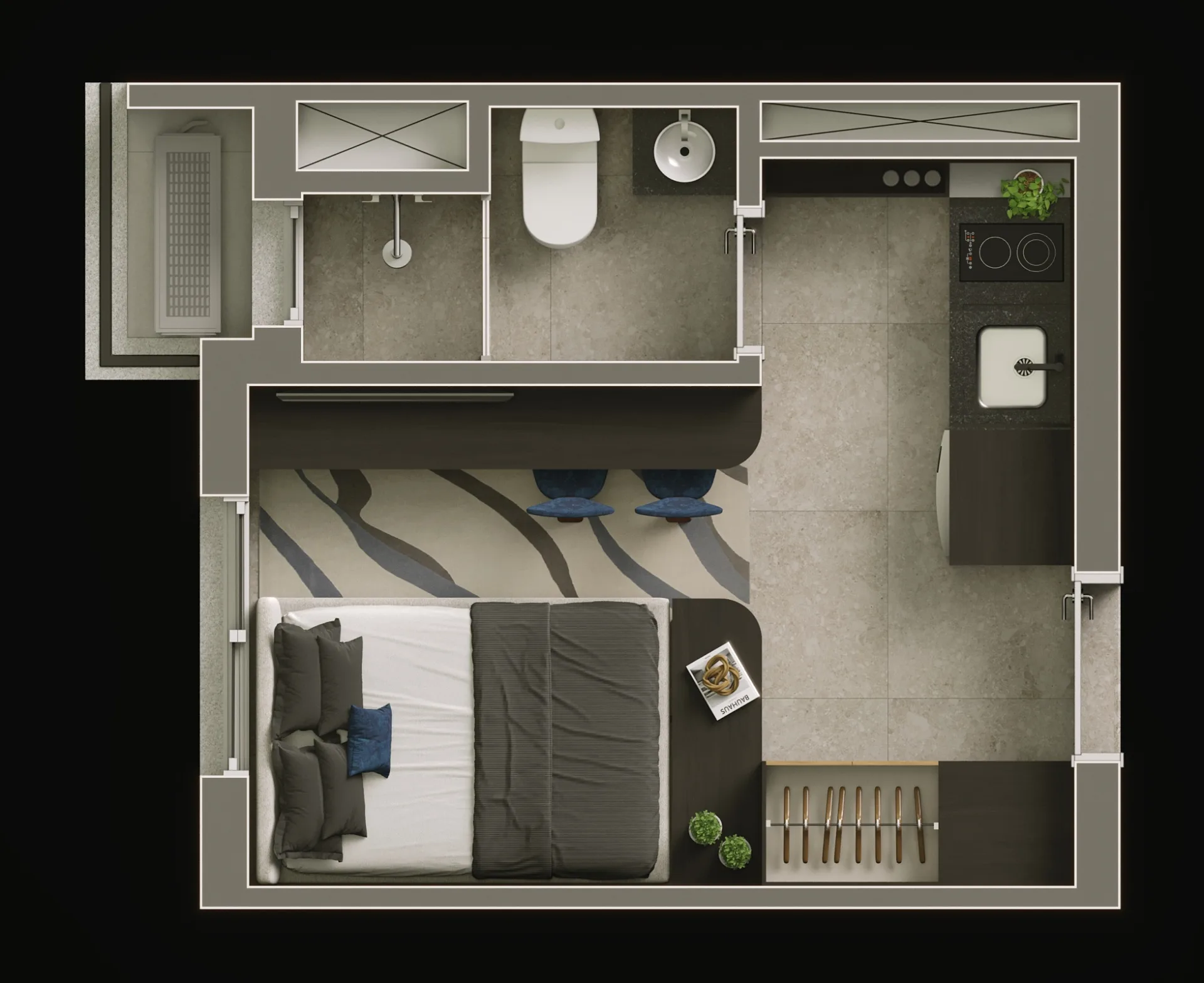 Planta ilustrativa Studio Inteligente Final 08 de 17.58m²