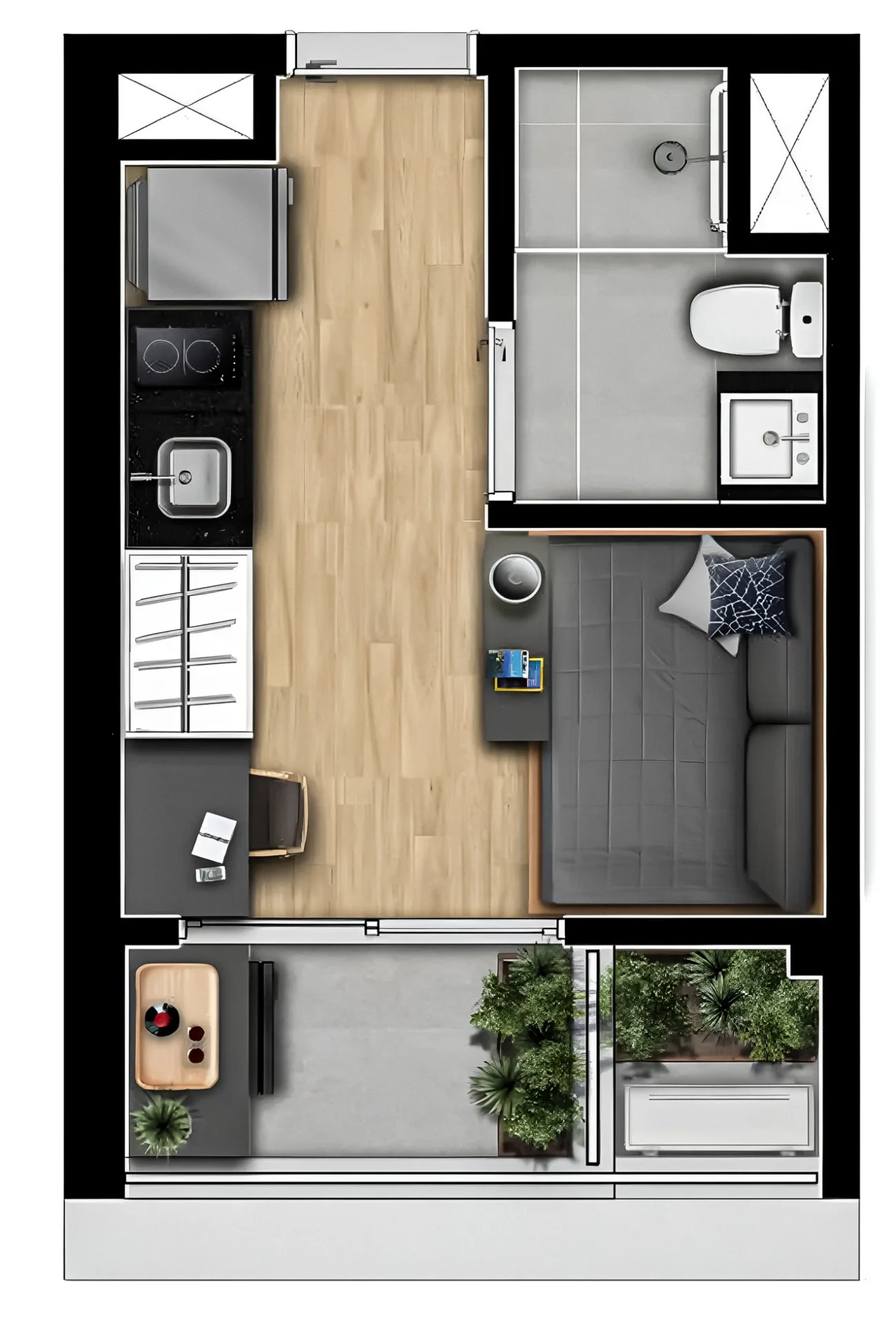 Perspectiva meramente ilustrativa da planta NR de 19m²