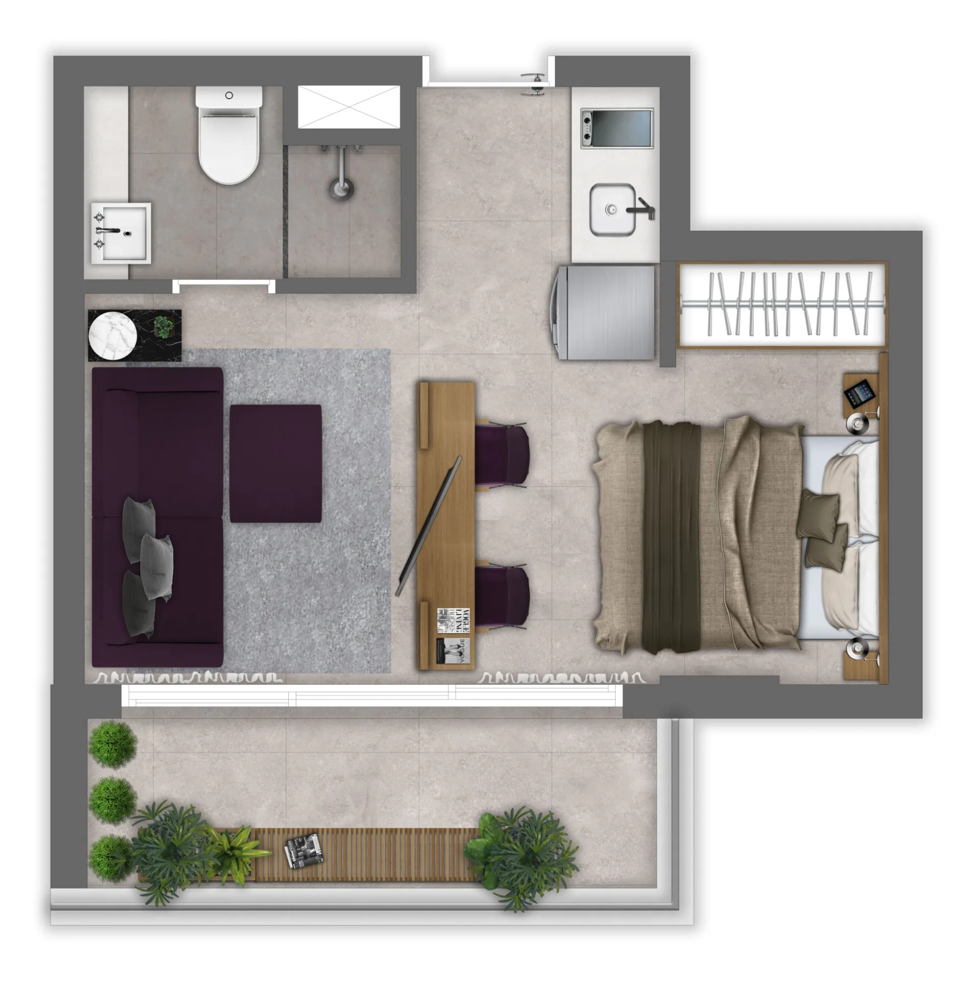 Planta Humanizada Apto 1 Dorm 24m²