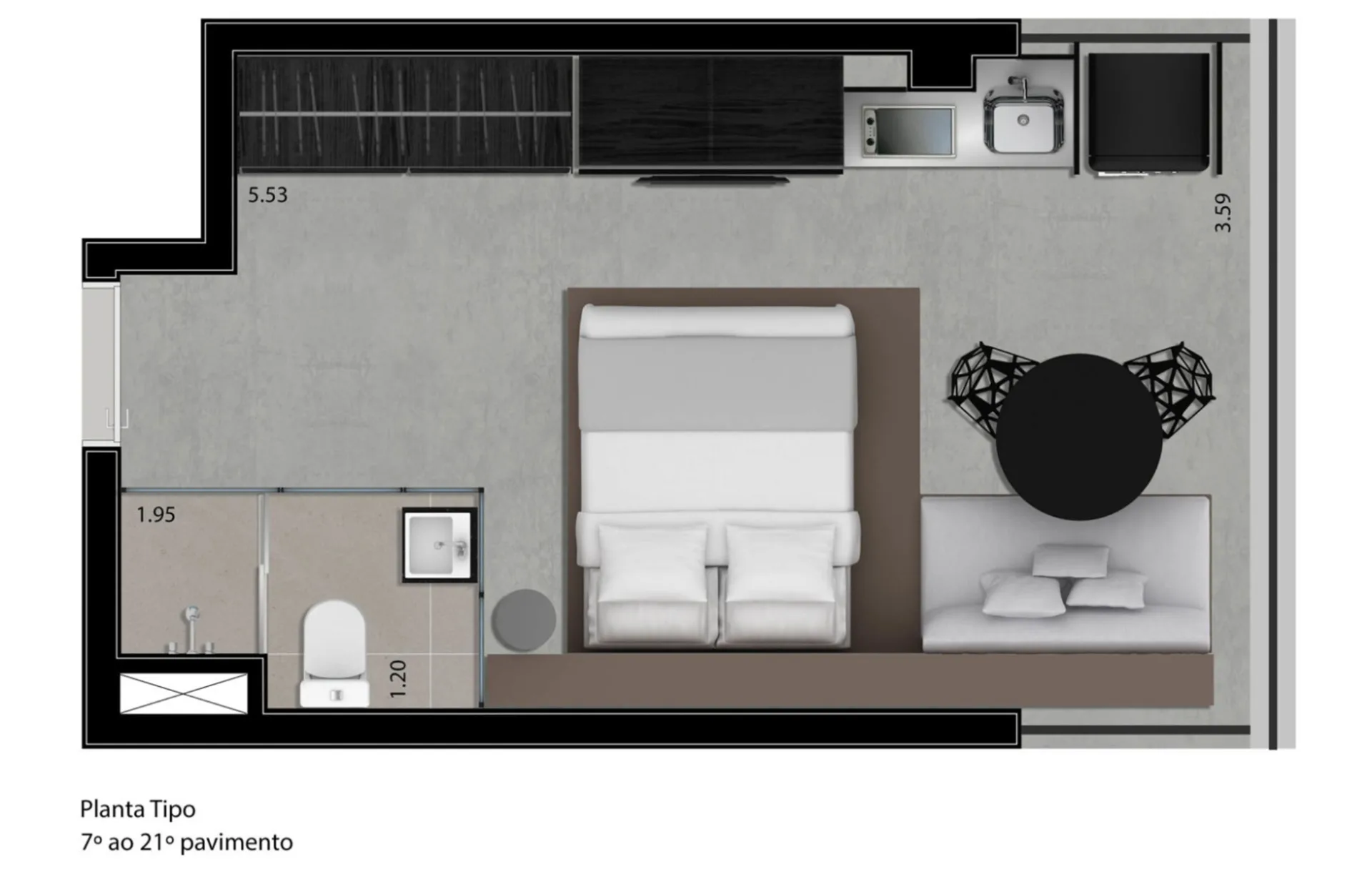 Planta Humanizada Studio de 24m²