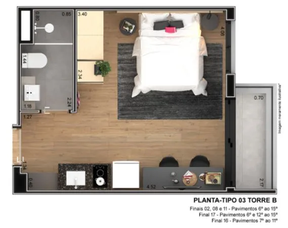 Planta Humanizada Studio 24m²_Res