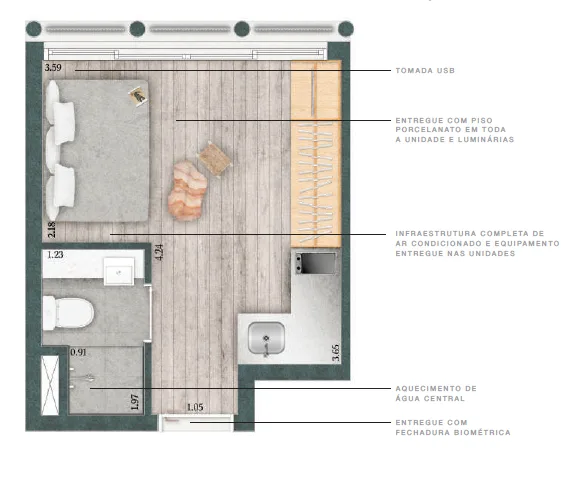 Planta Humanizada Studio de 17m²