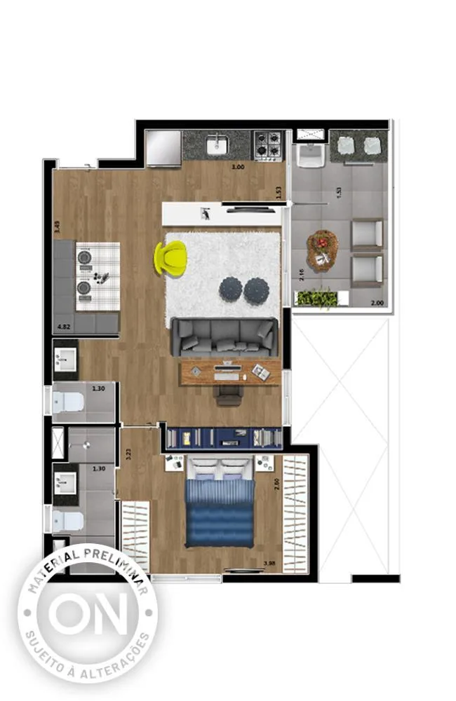 Planta Humanizada Apto 62m² Ampliado