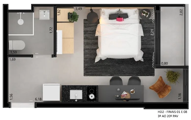 Planta Humanizada Studio de 23m²