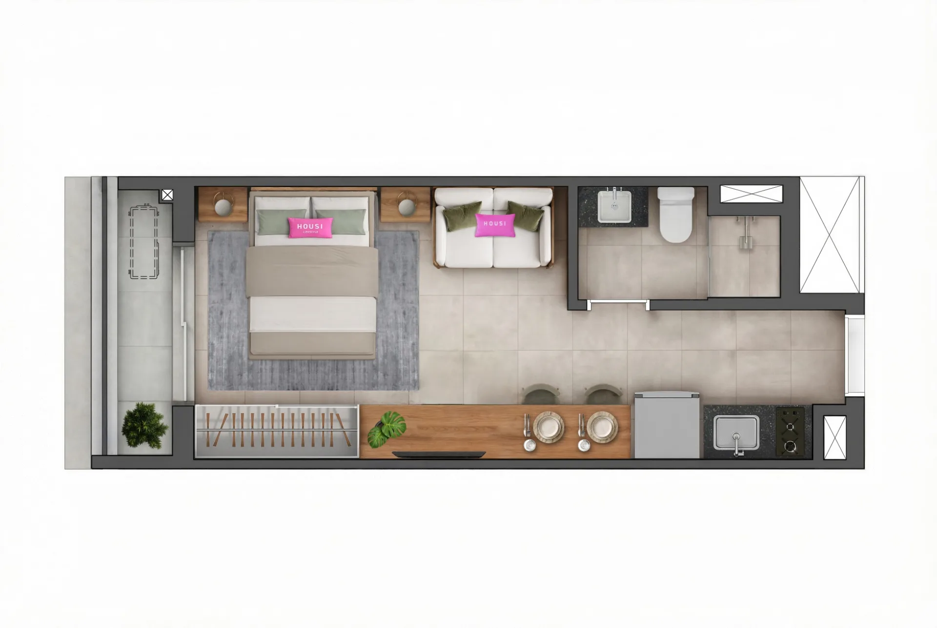 Planta Humanizada Studio 27,87m²